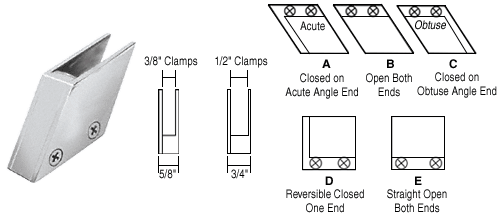 C.R. Laurence CRL 1/2&quot; Chrome 52 Degree Slant Acute End Clamp Type &quot;A&quot; Stair and Walkway Railings | RH3312CH