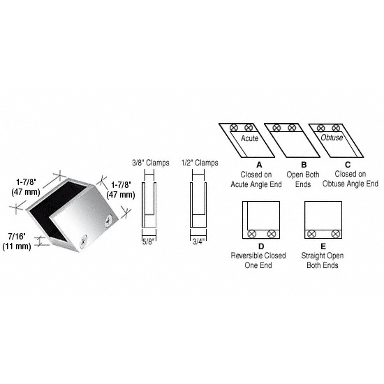 CRL 3/8&quot; Chrome 52 Degree Slant Acute End Clamp Type &quot;A&quot; Stair and Walkway Railings | RH3338CH