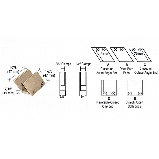 CRL 3/8&quot; Polished Brass 52 Degree Slant Open Center Clamp Type &quot;B&quot; Stair and Walkway Railings | RH4438BR