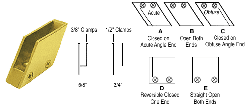 CRL 3/8&quot; Brass 128 Degree Slant Obtuse End Clamp Type &quot;C&quot; Stair and Walkway Railings | RH5538BR