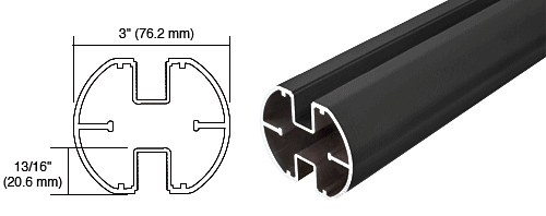 C.R. Laurence CRL  AWS 3&quot; Diameter  Round Black  180 Degree Center or End Posts - 20 ft 1 in long  | RP194BL