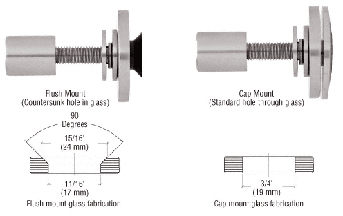 C.R. Laurence CRL Brushed Stainless Steel Rigid Combination Fastener for 3/8&quot; (10 mm) - 5/8&quot; (16 mm) Glass  | RRF10BS