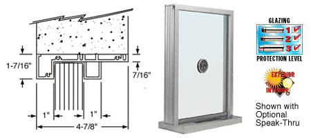 C.R. Laurence CRL Satin Anodized Aluminum Standard Inset Frame Exterior Glazed Exchange Window with 12&quot; Shelf and Deal Tray | S1EW12A