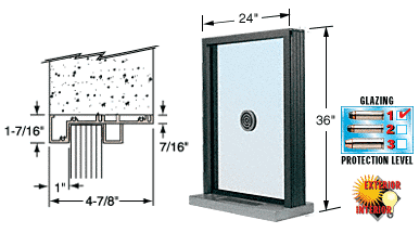 C.R. Laurence CRL Bullet Resistant 24&quot; Wide Duranodic Bronze Exterior Window with Speak-Thru and Shelf with Deal Tray for Walls 4-7/8&quot; Thick  | S1EW2436DU