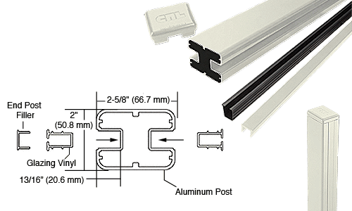 C.R. Laurence CRL  AWS 2&quot; x 2-5/8&quot; Rectangular 180 Degree Oyster White 36&quot; End Post Kits | S36EK0W