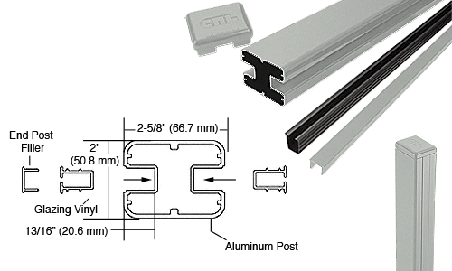 C.R. Laurence CRL AWS  2&quot; x 2-5/8&quot; Rectangular 180 Degree Agate Gray 36&quot; End Post Kits | S36EKAGY