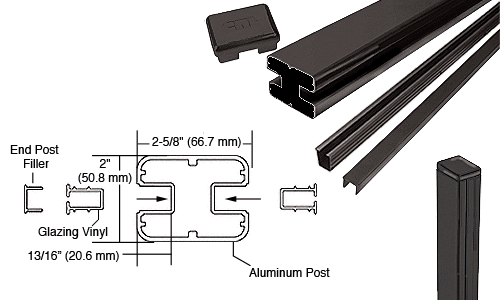 C.R. Laurence CRL AWS  2&quot; x 2-5/8&quot; Rectangular 180 Degree Black 60&quot; End Post Kits | S60EKBL