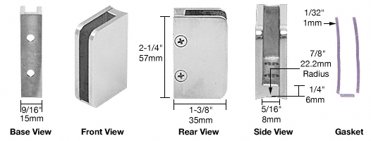 C.R. Laurence CRL Polished Stainless 1/4&quot; Right Hand Closed Bottom Post Glass Clip | SA95PS