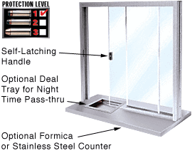 C.R. Laurence CRL Satin Anodized Bullet Resistant Level 1 Manual Sliding Service Windows | SBRWA1