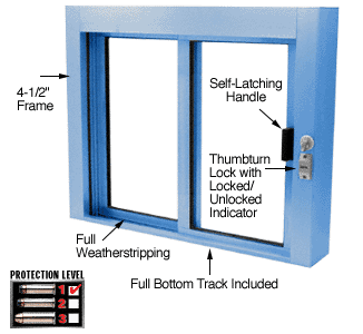 C.R. Laurence CRL Kynar Painted Bullet Resistant Level 1 Exterior Manual Sliding Service Windows | SBRWEXK1