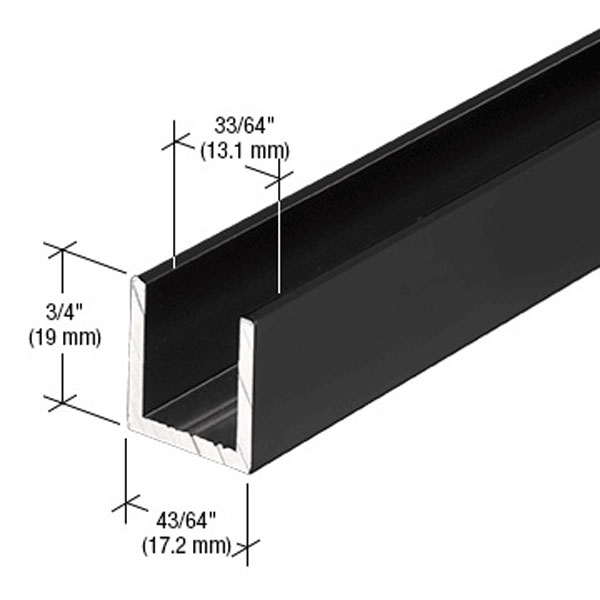 CRL Matte Black Frameless Shower Door Aluminum Deep U-Channel for 3/8&quot; Thick Glass - 95 in long | SDCD12MBL