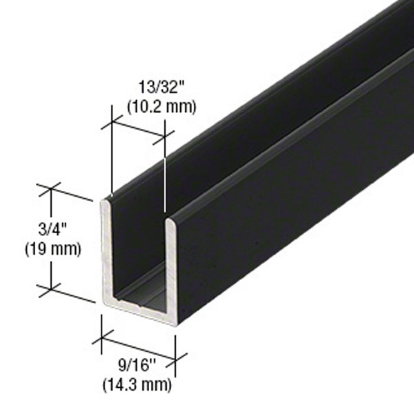 CRL Matte Black Frameless Shower Door Aluminum Deep U-Channel for 3/8&quot; Thick Glass - 12 ft long | SDCD3812MBL