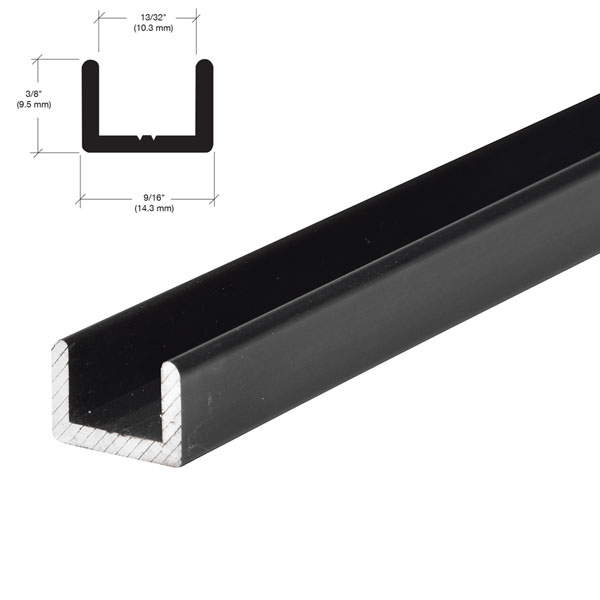 CRL Matte Black Frameless Shower Door Aluminum Regular U-Channel for 3/8&quot; Thick Glass - 95 in long | SDCR38MBL