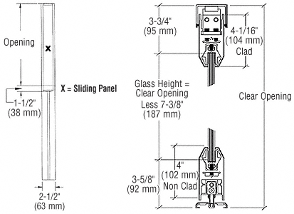 C.R. Laurence CRL Polished Stainless X-/-X Format Sliding Door Entrance System - 4&quot; Top and Bottom Tapered Rail | SDR1APS