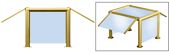C.R. Laurence CRL Elegant 137 Series Sneeze Guard - 2&quot; Polished Brass Tubing, Glass on Slants, Top, and One End or Both Ends  | SG0137PB