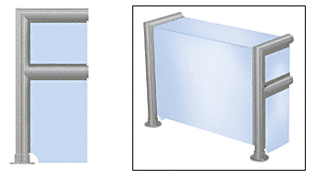 C.R. Laurence CRL Elegant 143 Series Sneeze Guard - 2&quot; Brushed Stainless Tubing, Glass On Top, Shelf, Front, and One End or Both Ends  | SG0143BS