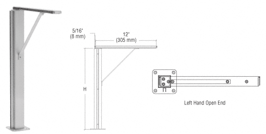 C.R. Laurence CRL Brushed Stainless Left Hand Open End 12&quot; Plaza Series Sneeze Guard Post With Top Shelf | SG400LEBS