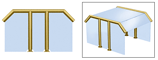 C.R. Laurence CRL Elegant 123 Series  Sneeze Guard - 1-1/2&quot; Polished Brass Tubing, Glass On Slants, Top, and One End or Both Ends  | SG5123PB