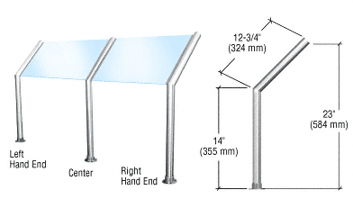 C.R. Laurence CRL Polished Stainless Elegant Series Open Front, Glass On Slant Stainless Steel Sneeze Guard - Left Hand End Post Only | SG800PS