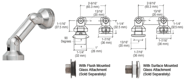 C.R. Laurence CRL Glass-to-Wall Column Swivel Fitting  | SGF61BGW