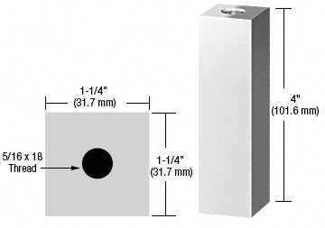 C.R. Laurence CRL Chrome 1-1/4&quot; Square Standoff Base 4&quot; Long | SQ1254CH