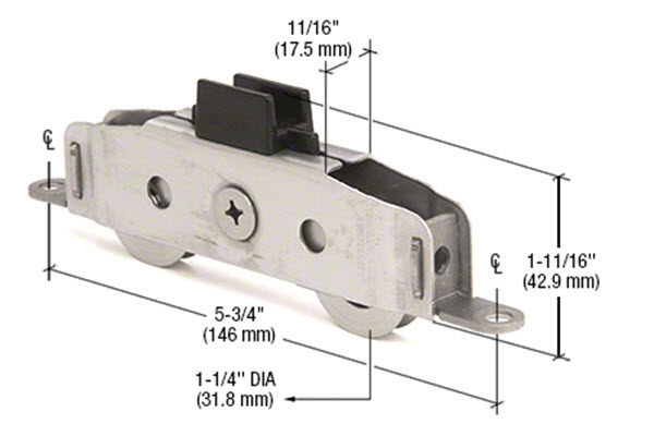 1-1/4&quot; Tandem Stainless Steel Sliding Glass Door Roller With 11/16&quot; Wide Housing for Milgard Doors - Pack of 2 | SS77102