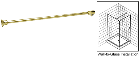 C.R. Laurence CRL Brass Frameless Shower Door Fixed Panel Wall-To-Glass Support Bar for 1/4&quot; to 5/16&quot; Thick Glass | SUP06BR