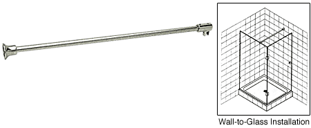 C.R. Laurence CRL Brushed Nickel Frameless Shower Door Fixed Panel Wall-To-Glass Support Bar for 3/8&quot; to 1/2&quot; Thick Glass | SUP10BN