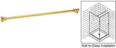 C.R. Laurence CRL Gold Plated Frameless Shower Door Fixed Panel Wall-To-Glass Support Bar for 3/8&quot; to 1/2&quot; Thick Glass | SUP10GP