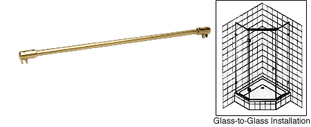 C.R. Laurence CRL Brass Frameless Shower Door Fixed Panel Glass-To-Glass Support Bar for 3/8&quot; to 1/2&quot; Thick Glass | SUP20BR