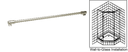C.R. Laurence CRL Brushed Nickel Frameless Shower Door Fixed Panel Glass-To-Glass Support Bar for 1/4&quot; to 5/16&quot; Thick Glass | SUP26BN