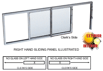 C.R. Laurence CRL Satin Anodized Horizontal Sliding Service Window X- or -X Format with 1/8&quot; Glass No Screen | SW1618A