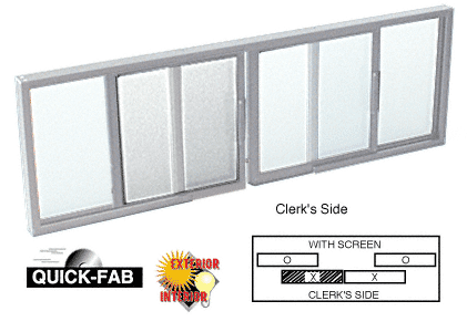 C.R. Laurence CRL Satin Anodized Horizontal Sliding Service Window OXO Format with 1/8&quot; Glass with Screen | SW2818A