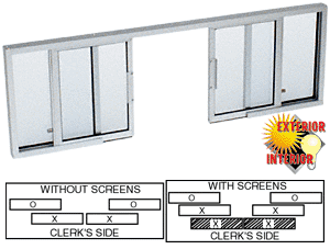 C.R. Laurence CRL Satin Anodized Horizontal Sliding Service Window OXXO Format with 1/8&quot; Glass with Screen | SW3618A