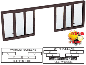 C.R. Laurence CRL Duranodic Bronze Horizontal Sliding Service Window OXXO Format with 1/8&quot; Glass no Screen | SW3418DU