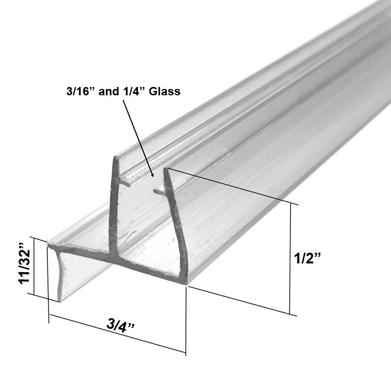 Universal Clear Shower Door Bottom Sweep with Drip Rail for 3/16&quot; and 1/4&quot; Glass - 35 in long | SDBSV351