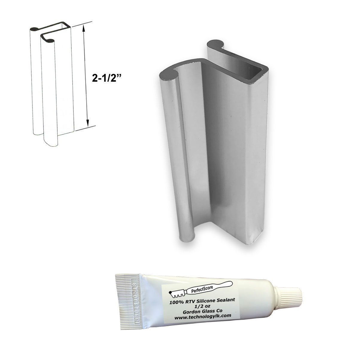 Gordon Glass&#153; Slip-on Pull Handle for Frameless Shower Doors 1/8&quot;, 5/32&quot; and 3/16&quot; Thick | BSPH