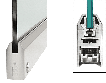 C.R. Laurence CRL Brushed Stainless 4&quot; Tapered Style Door Rail with Lock for 3/8&quot; Glass - Custom Length | DR4TBS38CL