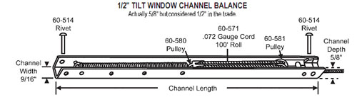 Window Channel Balance, Tilt, Stamped 1930 or 19C - 20&quot;
 | 62193