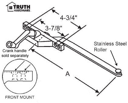 TechnologyLK STB Casement Window Operator, Left Hand, Front Mount, Stainless Steel Roller, Aluminum, 9&quot; Long Arm | 362207