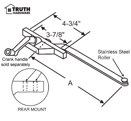 TechnologyLK STB Casement Window Operator, Left Hand, Rear Mount, Stainless Steel Roller, White, 13-1/2&quot; Long Arm | 364393