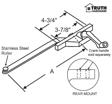 TechnologyLK STB Casement Window Operator, Right Hand, Rear Mount, Stainless Steel Roller, Black, 13-1/2&quot; Long Arm | 3644010