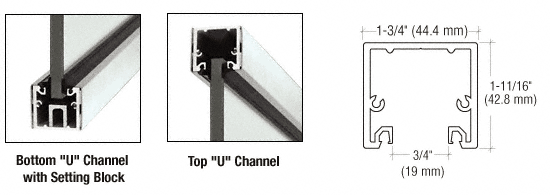 C.R. Laurence CRL 120&quot; Polished Stainless &quot;U&quot; Channel with Roll-In Top Load Gasket - 10 Ft Long | UCPS3812SL
