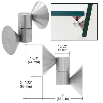 C.R. Laurence CRL Brushed Stainless UV Glass-to-Glass Cone Hinge - 44 mm Cone | UV6251