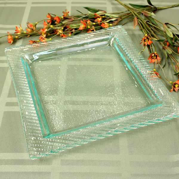 Venetian Cast Glass Square Platter - Carbon Fiber Edge - Small | VCG1061ML