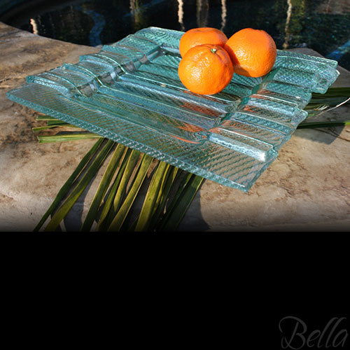 Venetian Cast Glass Square Platter - Ribbed with Carbon Fiber Series - Large | VCG1523ML