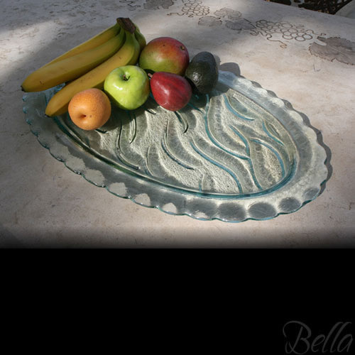 Venetian Cast Glass Oval Platter - River with Scalloped Edge Series - Small | VCG3241ML