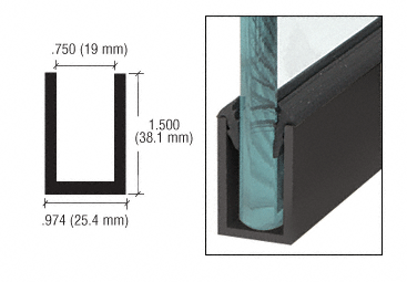 C.R. Laurence CRL Black Wet Glaze 1-1/2&quot; Deep &quot;U&quot; Channel - 120&quot; Long | WU1BLSL