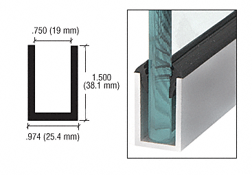 C.R. Laurence CRL Brushed Stainless Anodized Wet Glaze 1-1/2&quot; Deep &quot;U&quot; Channel - 240&quot; Long | WU1BSA240