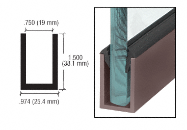 C.R. Laurence CRL Dark Bronze Anodized Wet Glaze 1-1/2&quot; Deep &quot;U&quot; Channel - 240&quot; Long | WU1DU240